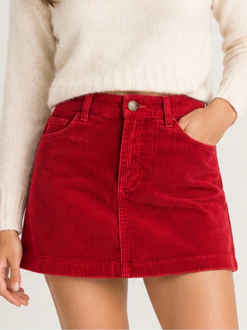 Forever 21 Red Corduroy A-Line Mini Skirt Size Small